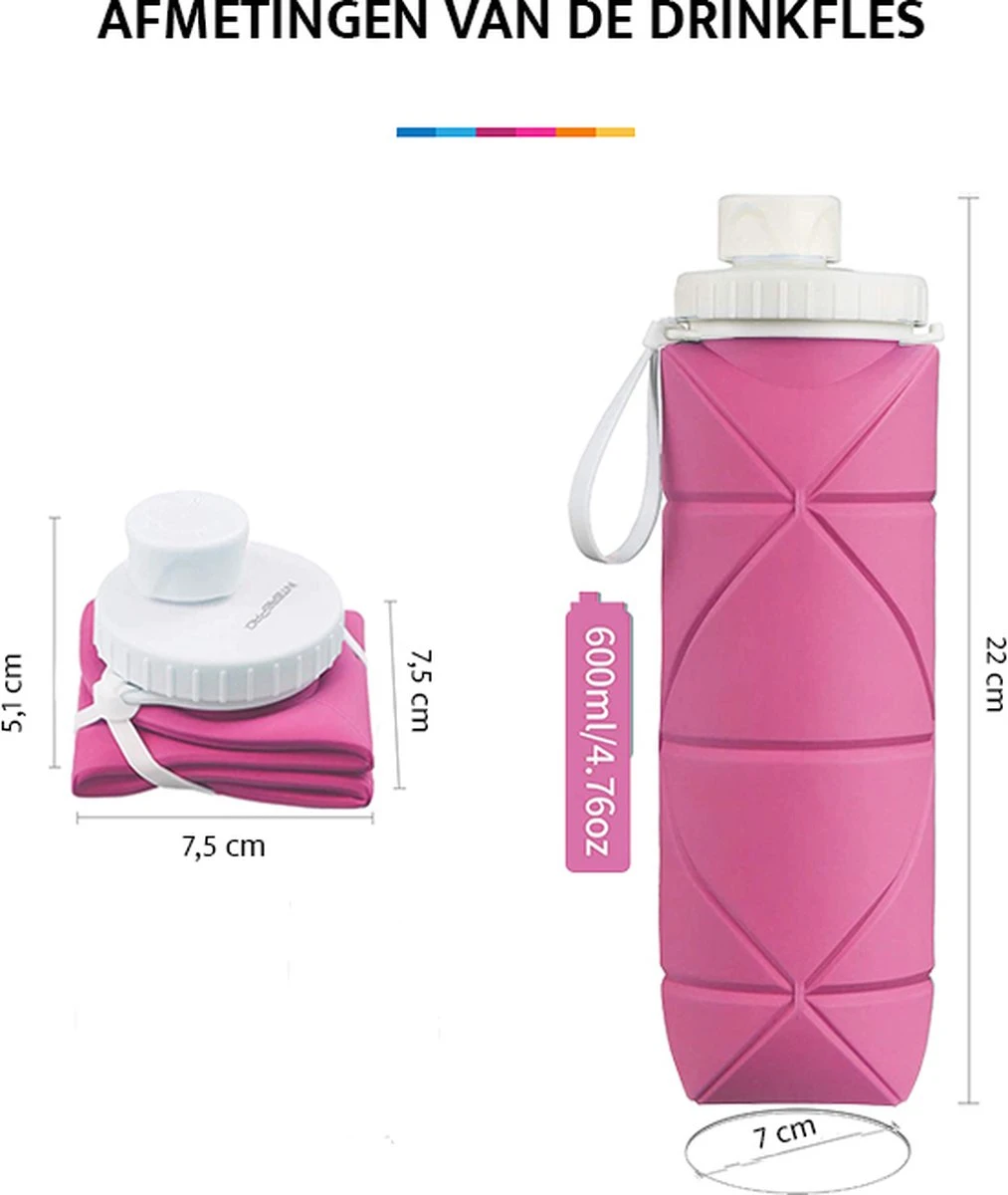 YONO Opvouwbare Waterfles - Siliconen Drinkfles Voor Onderweg - Compact En BPA-vrij - 600 ML - Roze 2 YONO Opvouwbare Waterfles - Siliconen Drinkfles Voor Onderweg - Compact En BPA-vrij - 600 ML - Roze - Afbeelding 2