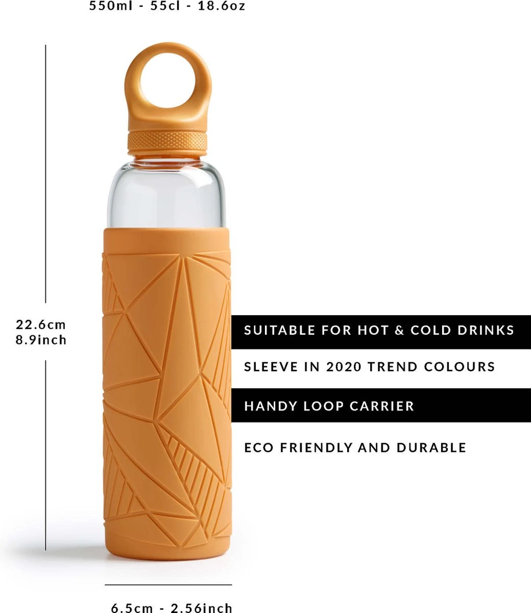 Libbey Waterfles - Glazen Drinkfles - 550 Ml / 55 Cl - Geel - Trendy - Duurzaam - Schokbestendig 4 Libbey Waterfles - Glazen Drinkfles - 550 Ml / 55 Cl - Geel - Trendy - Duurzaam - Schokbestendig - Afbeelding 4