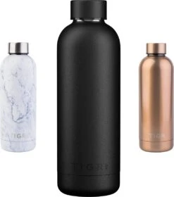 TIGR Minimalist - Drinkfles - Thermosfles - RVS - 500ml - Zwart - Black Edition