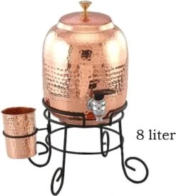 Puur Koperen Watertank (8 L) + 1 Beker (gehamerd)