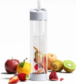 Waterfles Met Rietje - Fruit Filter - Tritan Drinkfles - Volwassenen - Wit - Kerstcadeau