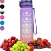 Nimma® Motivatie Waterfles - 1 Liter Drinkfles - Met Tijdmarkeringen En Fruitfilter - Roze Paars
