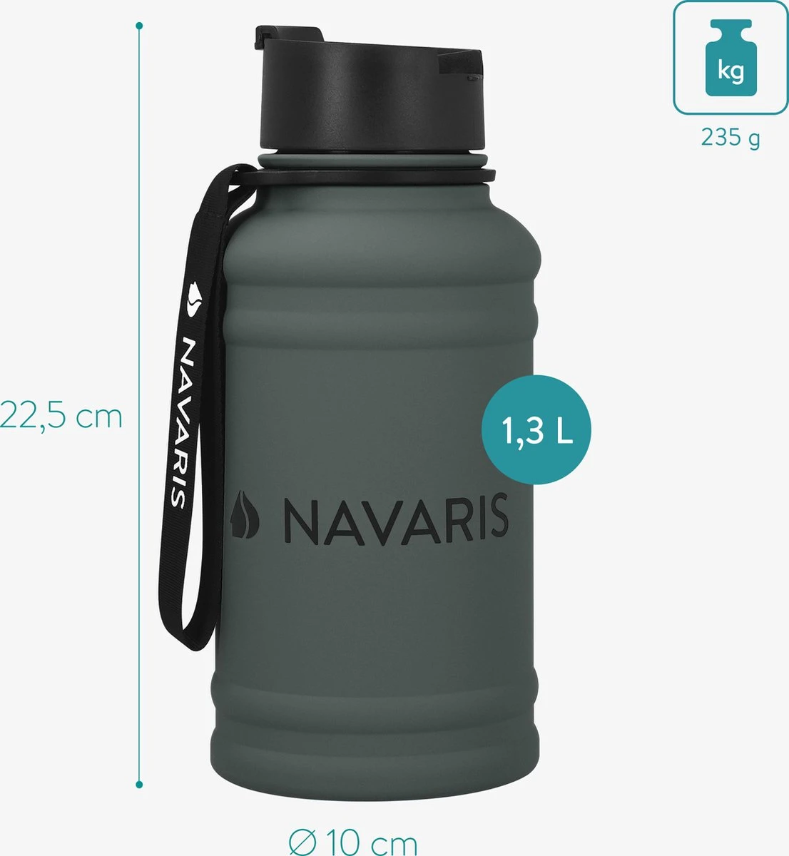 Navaris Fitness Drinkfles 1,3 Liter - Lichte Waterfles Van Roestvrij Staal Grijs - Grote Grijze Waterfles RVS Voor Sport, Fitness, Yoga En Kamperen 2 Navaris Fitness Drinkfles 1,3 Liter - Lichte Waterfles Van Roestvrij Staal Grijs - Grote Grijze Waterfles RVS Voor Sport, Fitness, Yoga En Kamperen - Afbeelding 2