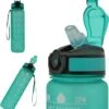 Vipes - Drinkfles Motivatie - Waterfles 1 Liter - Tijdsmarkering - Drinkfles Met Rietje - Bidon - Turquoise