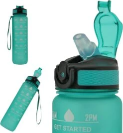 Vipes - Drinkfles Motivatie - Waterfles 1 Liter - Tijdsmarkering - Drinkfles Met Rietje - Bidon - Turquoise