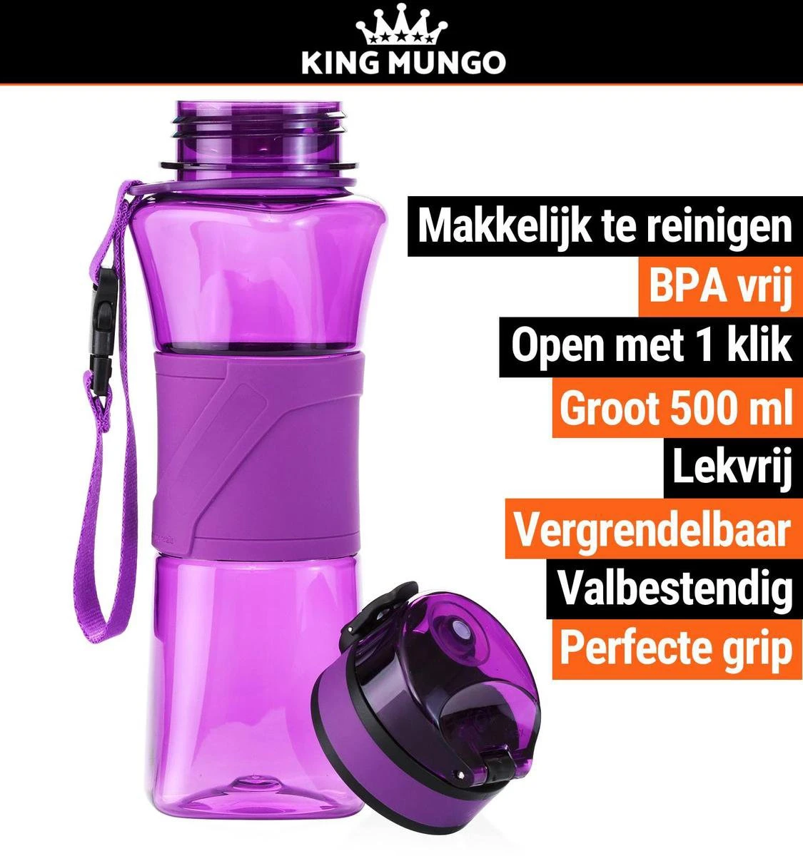 Drinkfles Herbruikbare Waterfles | 500 Ml Paars | Vaatwasserbestendig Drinkbus Bidon | King Mungo KMDF005 6 Drinkfles Herbruikbare Waterfles | 500 Ml Paars | Vaatwasserbestendig Drinkbus Bidon | King Mungo KMDF005 - Afbeelding 6