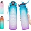 Merkloos Vision Vel Blauw-Roze Waterfles Met Tijdmarkeringen | 1 Liter | Sport Waterfles | Drinkfles Met Rietje | Lekvrije Sportfles | Tritan Waterfles | BPA Vrij | Voor Sport, Fietsen, Kamperen, School, Sportschool | Tijdmarkering