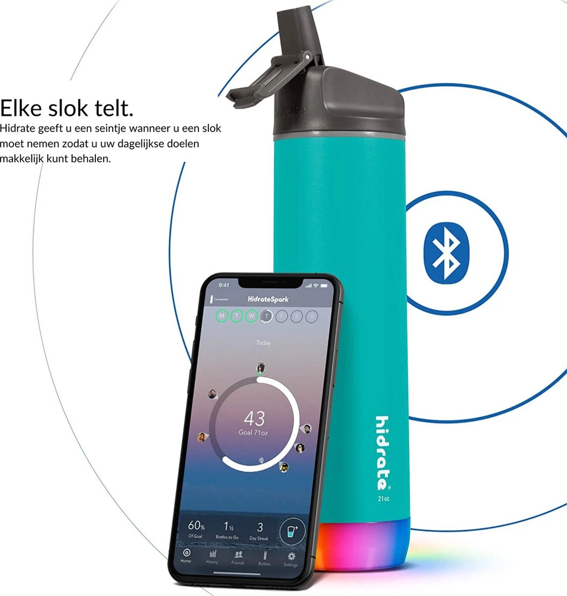 Hidrate Spark Straw Slimme Waterfles - Staal - 620ml - LED Verlichting - Sea Glass 2 Hidrate Spark Straw Slimme Waterfles - Staal - 620ml - LED Verlichting - Sea Glass - Afbeelding 2