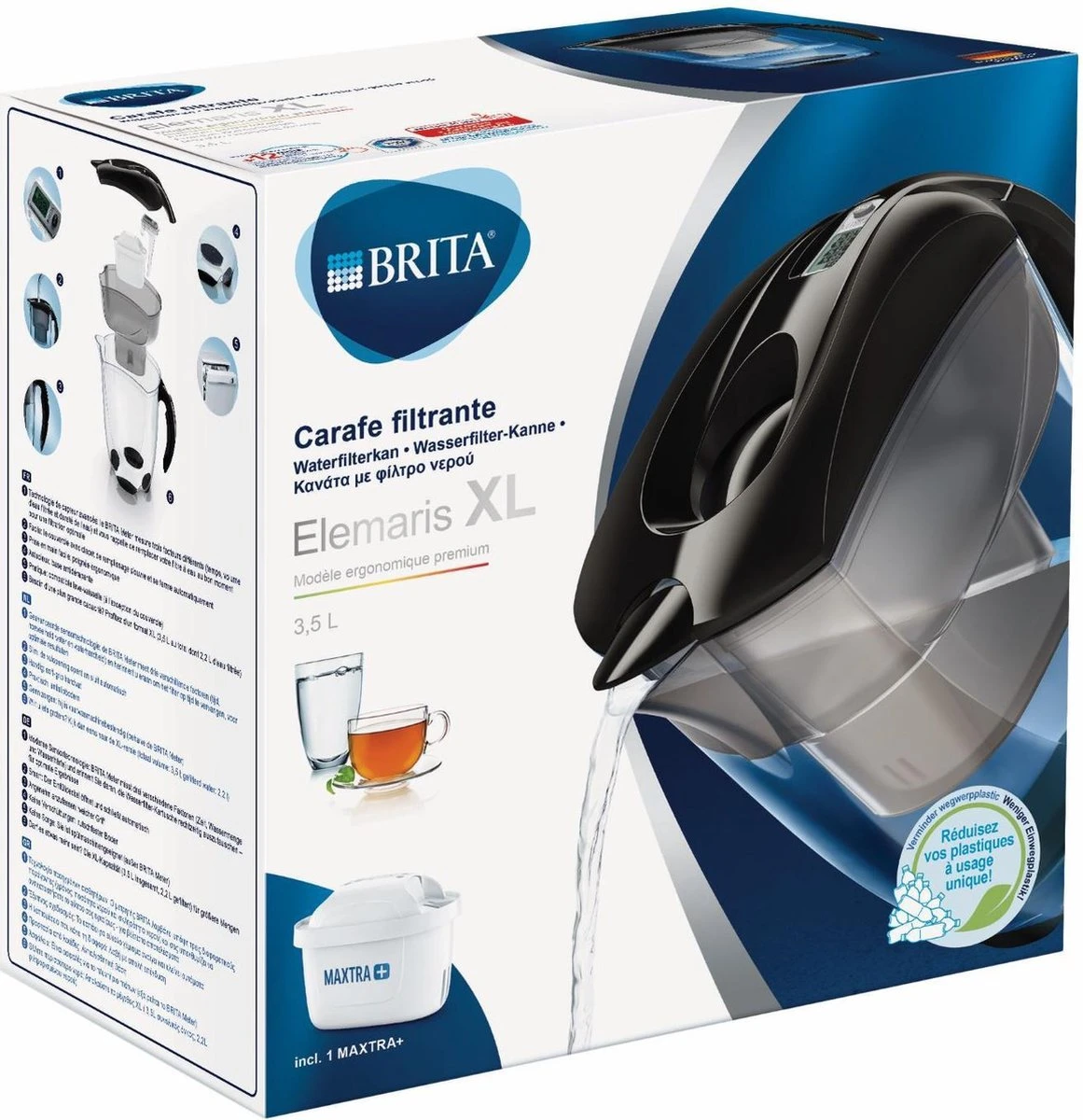 BRITA - Waterfilterkan Elemaris - Zwart - 3,5L - Inclusief 1 Maxtra+ Waterfilterpatroon 2 BRITA - Waterfilterkan Elemaris - Zwart - 3,5L - Inclusief 1 Maxtra+ Waterfilterpatroon - Afbeelding 2