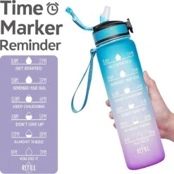 Merkloos Vision Vel Blauw-Roze Waterfles Met Tijdmarkeringen | 1 Liter | Sport Waterfles | Drinkfles Met Rietje | Lekvrije Sportfles | Tritan Waterfles | BPA Vrij | Voor Sport, Fietsen, Kamperen, School, Sportschool | Tijdmarkering -Drinken Goedkope Winkel 1197x1200 1