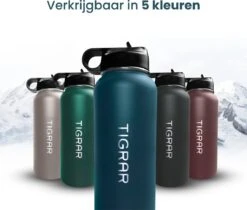 Tigrar - Waterfles - Drinkfles - Thermosfles 1 Liter Dubbelwandig - RVS - (Staal) Blauw - Incl. Extra Dop 3 Rietjes En Reiniger -Drinken Goedkope Winkel 1200x1021