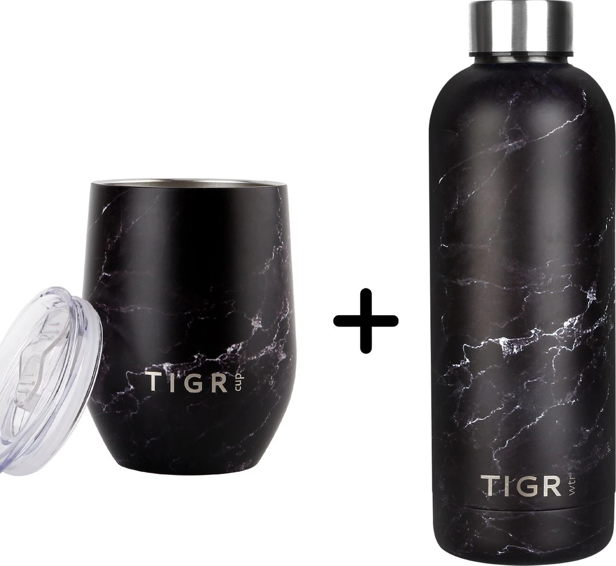 TIGR The Combo - Voordeelset Minimalist Thermosfles En Cup Warmhoudbeker - 500ml - Zwart Marmer 1 TIGR The Combo - Voordeelset Minimalist Thermosfles En Cup Warmhoudbeker - 500ml - Zwart Marmer