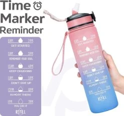 Merkloos Vision Licht Roze-Blauwe Waterfles Met Tijdmarkeringen | 1 Liter | Sport Waterfles | Drinkfles Met Rietje | Lekvrije Sportfles | Tritan Waterfles | BPA Vrij | Voor Sport, Fietsen, Kamperen, School, Sportschool | Tijdmarkering -Drinken Goedkope Winkel 1200x1128 2