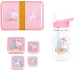 Back To School Set - Drinkfles / 4 Snackdozen / Lunchbox - Eenhoorn - A Little Lovely Company