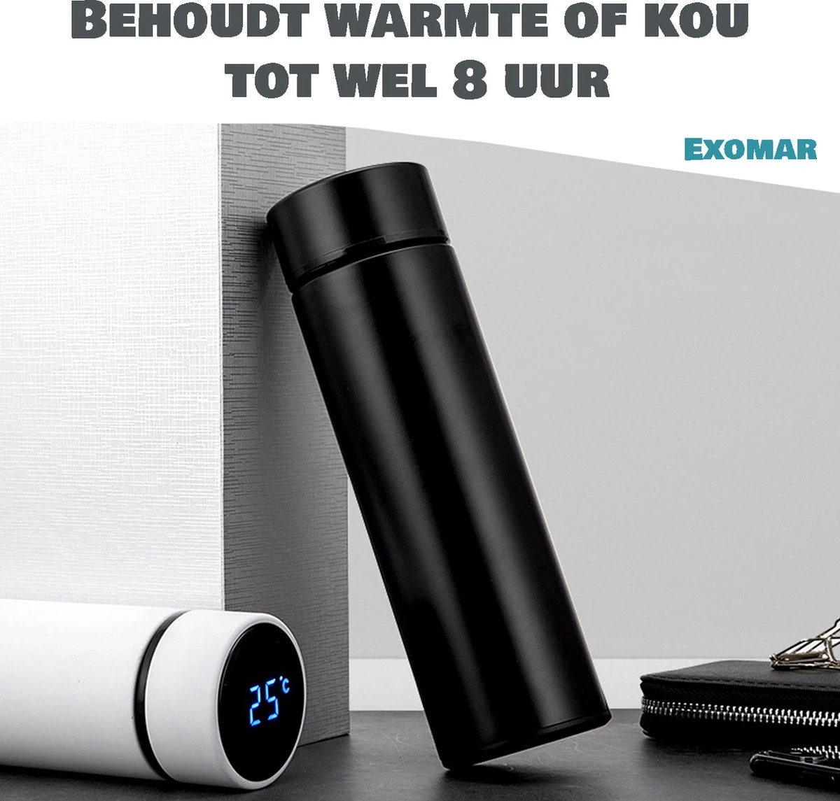 Exomar® Slimme Thermosfles Met LCD Temperatuur Display - Curver Isolatiefles 500 ML - Matte Finish - Thermosbeker - Isoleerfles - Dubbelwandige Thermosfles - Thermoskan - Travel Mug - Bidon Drinkfles - Drinkflessen - RVS - Koffiebeker - Smart Thermos 4 Exomar® Slimme Thermosfles Met LCD Temperatuur Display - Curver Isolatiefles 500 ML - Matte Finish - Thermosbeker - Isoleerfles - Dubbelwandige Thermosfles - Thermoskan - Travel Mug - Bidon Drinkfles - Drinkflessen - RVS - Koffiebeker - Smart Thermos - Afbeelding 4