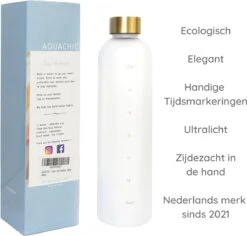 Aquachic - 1L Waterfles Met 2 Doppen En Tijdsmarkeringen - Lekvrij & Licht - Duurzaam - Nederlands Merk - Drink Fles / Bidon- Wit 1 Liter -Drinken Goedkope Winkel 1200x1146