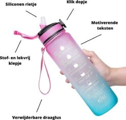 Merkloos Motivatie Drinkfles - Waterfles Met Tijdmarkering - Met Siliconen Rietje - Lichroze - 1 Liter - Tijdmarkeringen - BPA Vrij - Handige Drinktuit - Bidon - Water Drinken - Volwassenen En Kinderen - Cadeau - Valentijnsdag - Sportfles - Fitness -Drinken Goedkope Winkel 1200x1147