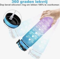 Designed On 45th | Motivatie Waterfles | Drinkfles Met Rietje | Waterfles Met Tijdmarkering | Waterfles 1 Liter | Blauw En Roze | BPA Vrij -Drinken Goedkope Winkel 1200x1160 2