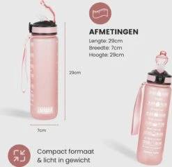 Lacardia Nederlandse Motivatie Waterfles Rosé Goud 'Nederlandse Tekst' - Drinkfles Met Rietje - Waterfles 1 Liter - Waterfles Met Tijdmarkering -Drinken Goedkope Winkel 1200x1169 5