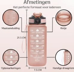 Migliore Drinkfles – Luxe Drinkfles Met Rietje – Kinderen En Volwassenen – Waterfles 600 Ml – Water Bottle – Motivatie Waterfles Met Tijdmarkeringen - 750 Ml - Ook In 1 Liter En 2 Liter -Drinken Goedkope Winkel 1200x1170 4