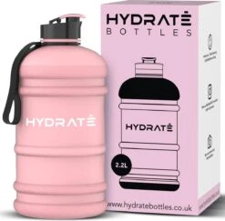 HYDRATE 2,2 Liter Sportfles - Duurzaam En Extra Sterk - BPA Vrij - Ideaal Voor: Sportschool, Dieet, Bodybuilding, Buitensport, Wandelen En Kantoor - Grote Waterfles (Mat Roze)