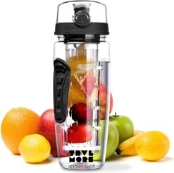 Merkloos Waterfles - Drinkfles - Waterfles Met Fruit Infuser – Zwart - 900ML