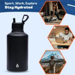 Waterfles 2 Liter Met Rietje Waterjug Volwassenen - Complete Set - RVS - 24uur Koud/12 Uur Warm - Paars -Drinken Goedkope Winkel 1200x1199 8