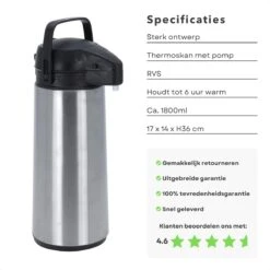 Cheqo® Thermos Pomp - 1.8L Roestvrij Staal - Isoleerkan Met Pomp - Thermoskan Met Pomp - Zwarte Dop & Handvat - Houdt 6 Uur Warm - 1800ml - Afmeting 17x14x36cm 8 Cheqo® Thermos Pomp - 1.8L Roestvrij Staal - Isoleerkan Met Pomp - Thermoskan Met Pomp - Zwarte Dop & Handvat - Houdt 6 Uur Warm - 1800ml - Afmeting 17x14x36cm -Drinken Goedkope Winkel 1200x1200 294