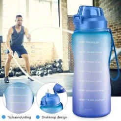 FLOOQ - Waterfles - Bidon - Sportdrankfles - Grote Waterfles - Rietje - 2 Liter - Lekvrij - Tijdsmarkering - Motivatie Waterfles - Blauw/Roze -Drinken Goedkope Winkel 1200x1200 489