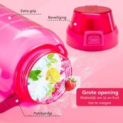 FLOOQ - Waterfles - Bidon - Sportdrankfles - Grote Waterfles - Rietje - 2 Liter - Lekvrij - Tijdsmarkering - Motivatie Waterfles - Blauw/Roze -Drinken Goedkope Winkel 1200x1200 492