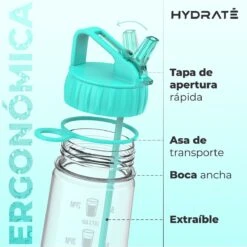 HYDRATE 900ml Drinkfles Met Tijdmarkeringen - Sport Waterfles Met Rietje, BPA-vrije Drinkfles Rietje Gemaakt Van Tritan Ideaal Voor Sportschool, Kantoor, Wandelen, Fitness, Sportfles (Mint Groen) -Drinken Goedkope Winkel 1200x1200 519