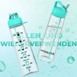 HYDRATE 900ml Drinkfles Met Tijdmarkeringen - Sport Waterfles Met Rietje, BPA-vrije Drinkfles Rietje Gemaakt Van Tritan Ideaal Voor Sportschool, Kantoor, Wandelen, Fitness, Sportfles (Mint Groen) -Drinken Goedkope Winkel 1200x1200 524