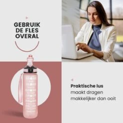 Lacardia Nederlandse Motivatie Waterfles Rosé Goud 'Nederlandse Tekst' - Drinkfles Met Rietje - Waterfles 1 Liter - Waterfles Met Tijdmarkering -Drinken Goedkope Winkel 1200x1200 559