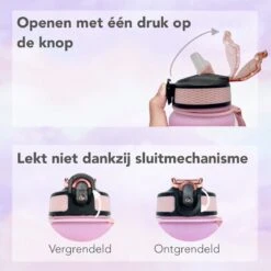 Seniq Motivatie Waterfles - 1 Liter - Drinkfles Met Tijdmarkering - Rietje - Roze Lichtblauw -Drinken Goedkope Winkel 1200x1200 593