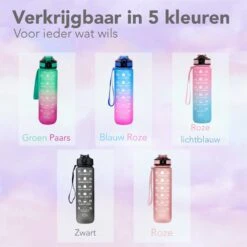 Seniq Motivatie Waterfles - 1 Liter - Drinkfles Met Tijdmarkering - Rietje - Roze Lichtblauw -Drinken Goedkope Winkel 1200x1200 597