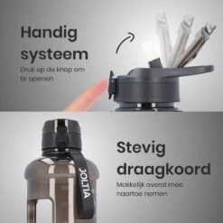 JOLTIA - Sportfles Met Sleeve - Drinkfles Met Rietje - Met Tijdmarkering En Motivatie - Tijd - Drinkflessen Volwassenen - Waterfles - Motiverende Drink / Water Fles - Bidon - Waterjug - 2.2 Liter - Zwart -Drinken Goedkope Winkel 1200x1200 603