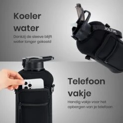 JOLTIA - Sportfles Met Sleeve - Drinkfles Met Rietje - Met Tijdmarkering En Motivatie - Tijd - Drinkflessen Volwassenen - Waterfles - Motiverende Drink / Water Fles - Bidon - Waterjug - 2.2 Liter - Zwart -Drinken Goedkope Winkel 1200x1200 604