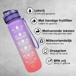 Nimma® Motivatie Waterfles - 1 Liter Drinkfles - Met Tijdmarkeringen En Fruitfilter - Roze Paars -Drinken Goedkope Winkel 1200x1200 611