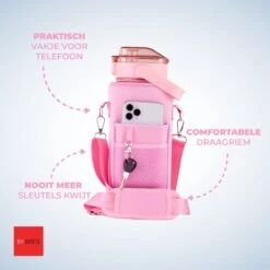 By Bresi - Waterfles 2 Liter MET Sleeve Roze - Gratis Armband! - Waterfles Met Rietje - Drinkbus - Drinkfles Met Rietje - Grote Waterfles - Bottle 2 Liter - Sportbidon - Sportfles Fitness - Waterkan - Gallon - Schenkfles - Waterflessen -Drinken Goedkope Winkel 1200x1200 642