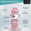 WaterBuddy Waterfles 2 Liter - Waterfles Met Rietje - Grote Waterfles - Sportbidon - Twee Liter Waterfles - Sportfles - Sportfles Fitness - Bottle 2 Liter- Drinkfles - Schenkfles - Roze Transparant - Waterflessen- Waterfles 2 Liter Met Tijdmarkering