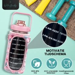 WaterBuddy Waterfles 2 Liter - Waterfles Met Rietje - Grote Waterfles - Sportbidon - Twee Liter Waterfles - Sportfles - Sportfles Fitness - Bottle 2 Liter- Drinkfles - Schenkfles - Roze Transparant - Waterflessen- Waterfles 2 Liter Met Tijdmarkering -Drinken Goedkope Winkel 1200x1200 749