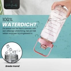 WaterBuddy Waterfles 2 Liter - Waterfles Met Rietje - Grote Waterfles - Sportbidon - Twee Liter Waterfles - Sportfles - Sportfles Fitness - Bottle 2 Liter- Drinkfles - Schenkfles - Roze Transparant - Waterflessen- Waterfles 2 Liter Met Tijdmarkering -Drinken Goedkope Winkel 1200x1200 750