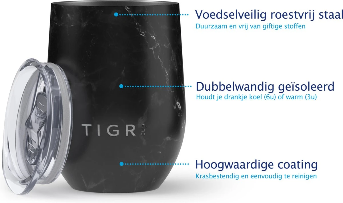 TIGR The Combo - Voordeelset Minimalist Thermosfles En Cup Warmhoudbeker - 500ml - Zwart Marmer 4 TIGR The Combo - Voordeelset Minimalist Thermosfles En Cup Warmhoudbeker - 500ml - Zwart Marmer - Afbeelding 4