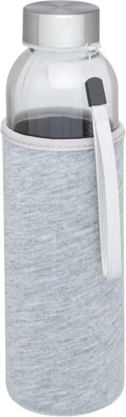 Merkloos Glazen Waterfles/drinkfles Met Grijze Softshell Bescherm Hoes 500 Ml - Sportfles - Bidon