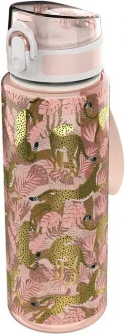 Lunch Buddies Drinkfles Leopard Rond 7x7x17 Cm 600 Ml Roze. Roze