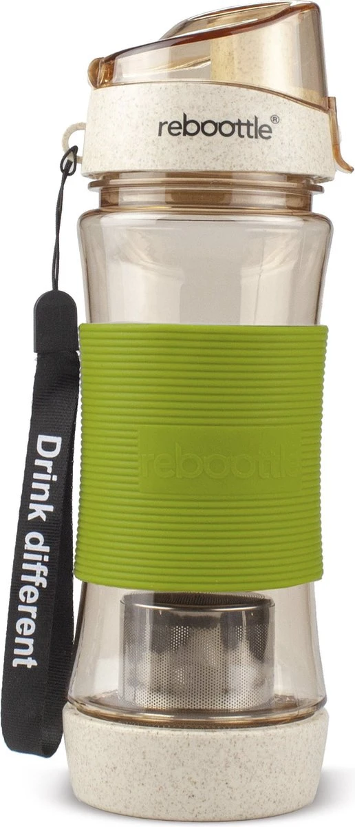 Reboottle - Tea - Drinkfles Met Theefilter - Thee Infuser - Theefles - 450ml - Beige/Groen 1 Reboottle - Tea - Drinkfles Met Theefilter - Thee Infuser - Theefles - 450ml - Beige/Groen