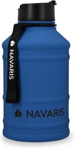 Navaris Waterfles Van Roestvrij Staal - Drinkfles - 2L - Extra Grote Roestvrijstalen Fles Met Drinkdop - Ideaal Tijdens Het Sporten - Blauw