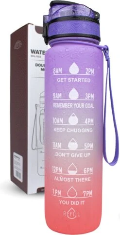 Nimma® Motivatie Waterfles - 1 Liter Drinkfles - Met Tijdmarkeringen En Fruitfilter - Roze Paars -Drinken Goedkope Winkel 613x1200 1