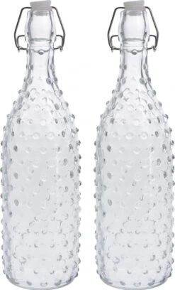 2x Glazen Flessen Transparant Stippen Met Beugeldop 1000 Ml - Keukenbenodigdheden - Woondecoratie - Tafel Dekken - Koude Dranken Serveren/bewaren - Olie/azijn Flessen - Decoratie Flessen