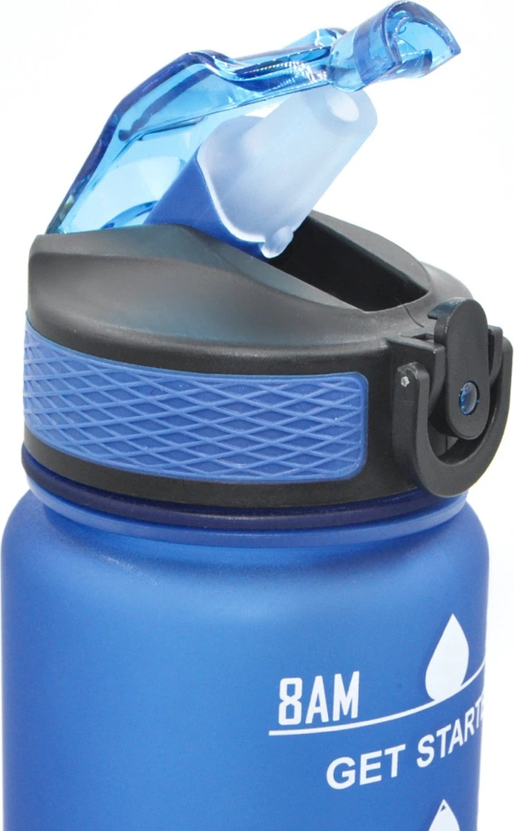 Waterfles Met Tijdmarkering - Motivatie Drinkfles Met Rietje - 1 Liter Waterfles - BPA Vrij - Blauw 2 Waterfles Met Tijdmarkering - Motivatie Drinkfles Met Rietje - 1 Liter Waterfles - BPA Vrij - Blauw - Afbeelding 2